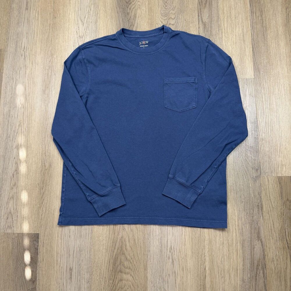 J.Crew Shirt Mens Large Blue Oarsman Vintage Jersey Long Sleeve Pocket Casual